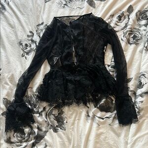 Forever 21 Black Lace Peplum Blouse
